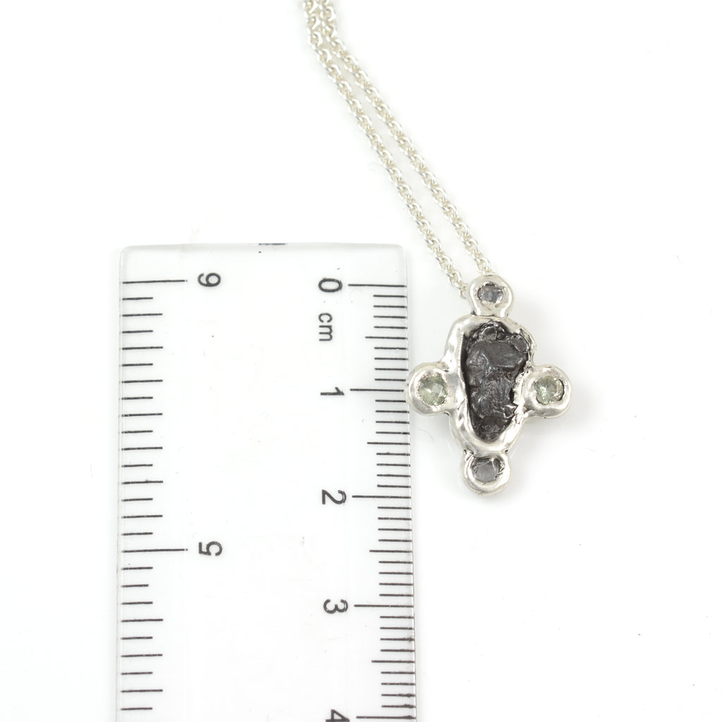 Meteorite and Sapphire Pendant in Sterling Silver - Ready to Ship