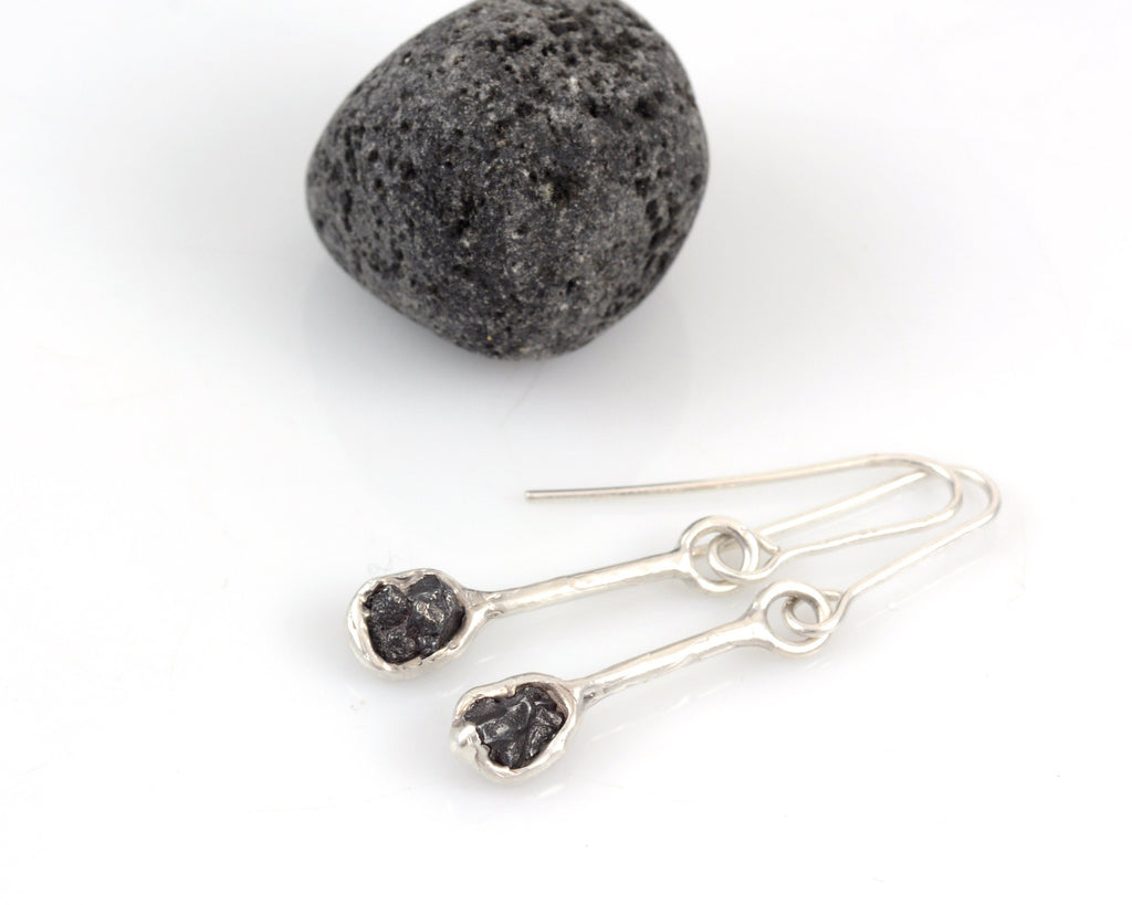 Meteorite Earrings in Sterling Silver - Size Medium - Ready to Ship - Beth Cyr Handmade Jewelry