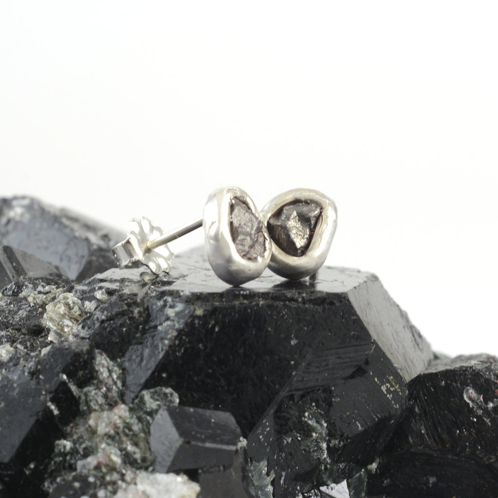 Meteorite Post Earrings in Sterling Silver - Ready to ship