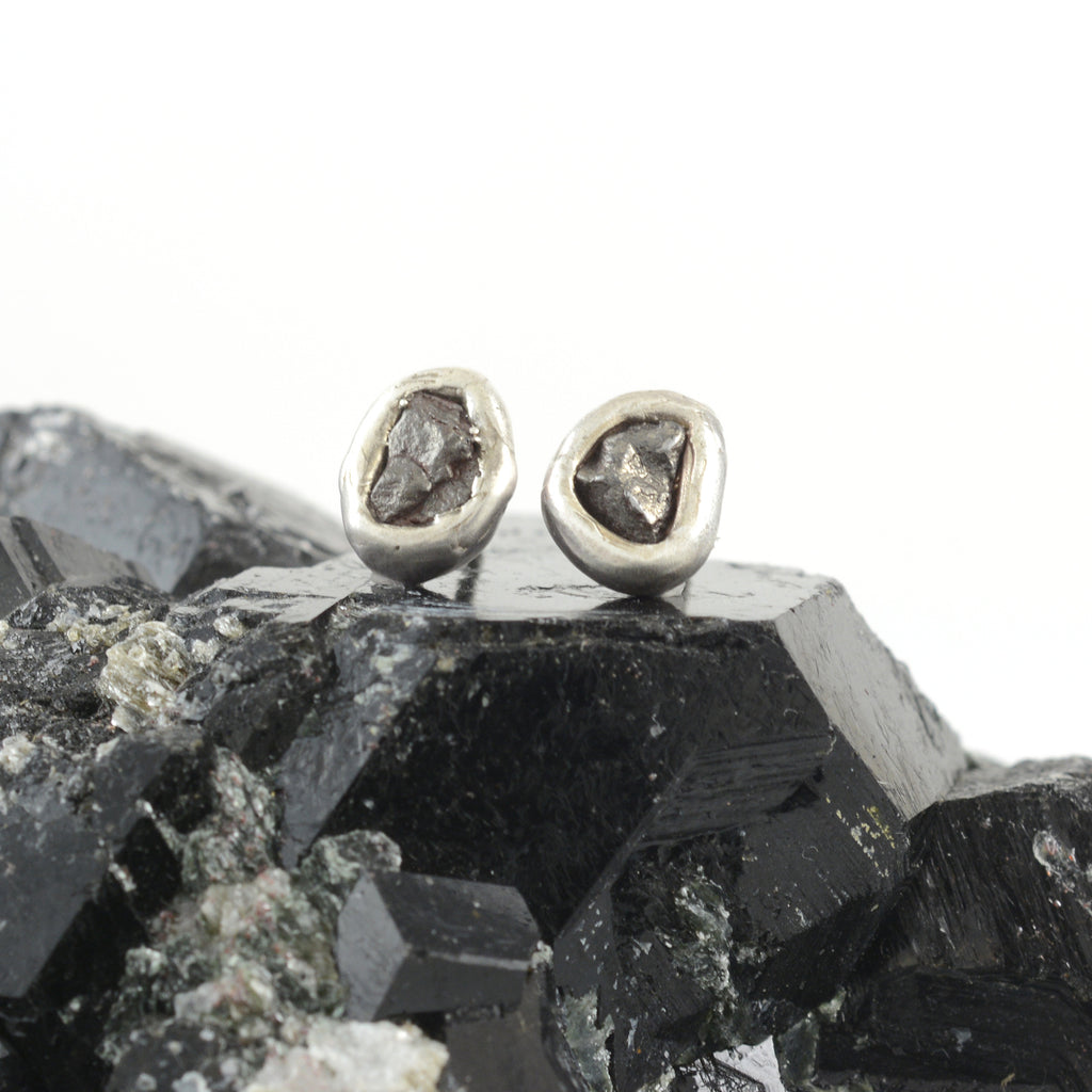 Meteorite Post Earrings in Sterling Silver - Ready to ship