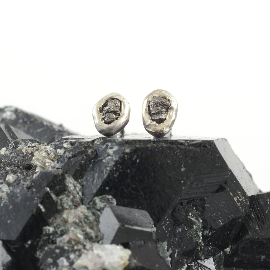 Meteorite Post Earrings in Sterling Silver - Ready to ship