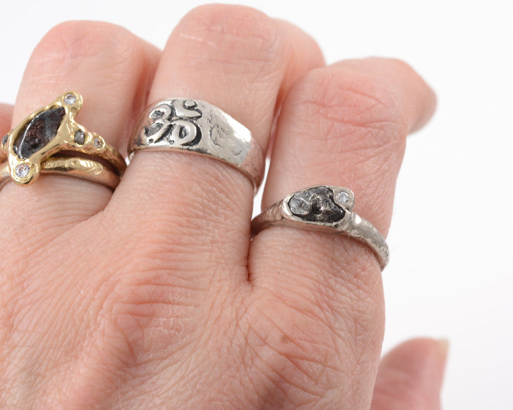Custom Meteorite Engagement Ring with Moissanite in 14k Palladium White Gold - Final Payment - Beth Cyr Handmade Jewelry