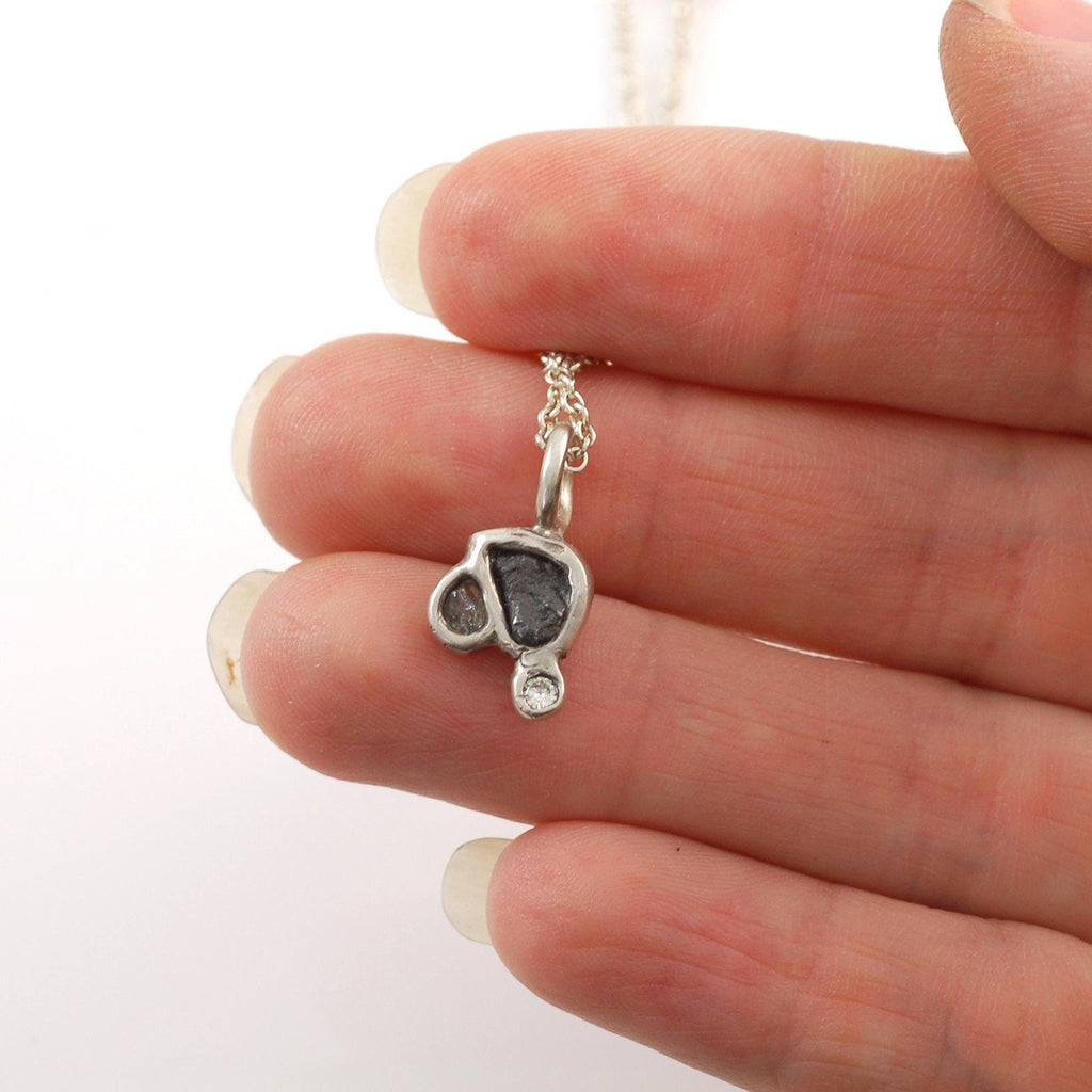 Supercluster Meteorite, Moissanite and Sapphire Pendant in Sterling Silver #18 - Ready to Ship - Beth Cyr Handmade Jewelry