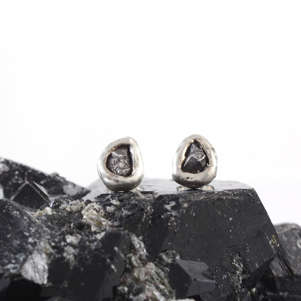 Meteorite Post Earrings in Sterling Silver - Ready to ship