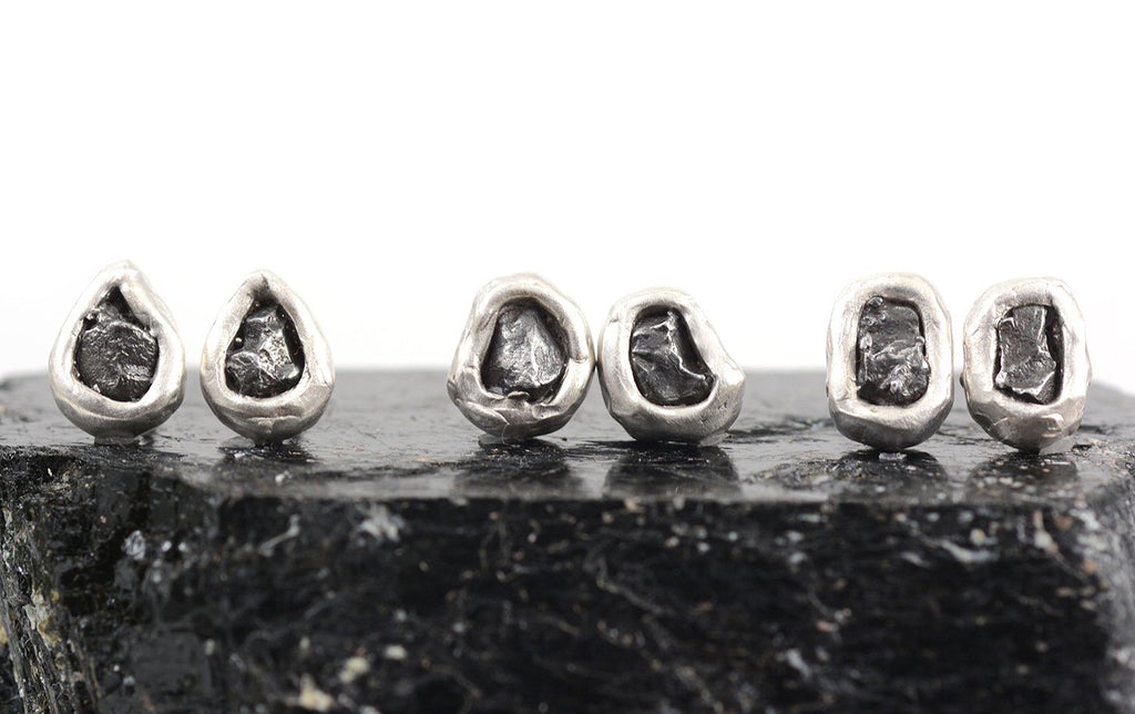 Meteorite Post Earrings in Sterling Silver - Ready to ship - Beth Cyr Handmade Jewelry