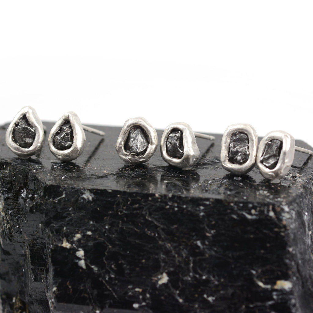 Meteorite Post Earrings in Sterling Silver - Ready to ship - Beth Cyr Handmade Jewelry