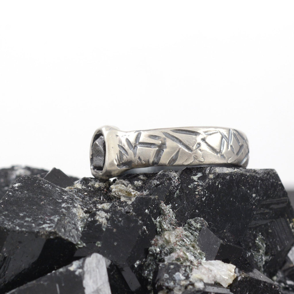 Marked Wide Band and Single Meteorite Ring in Palladium Sterling Silver - size 8 1/2 - Ready to Ship - Beth Cyr Handmade Jewelry