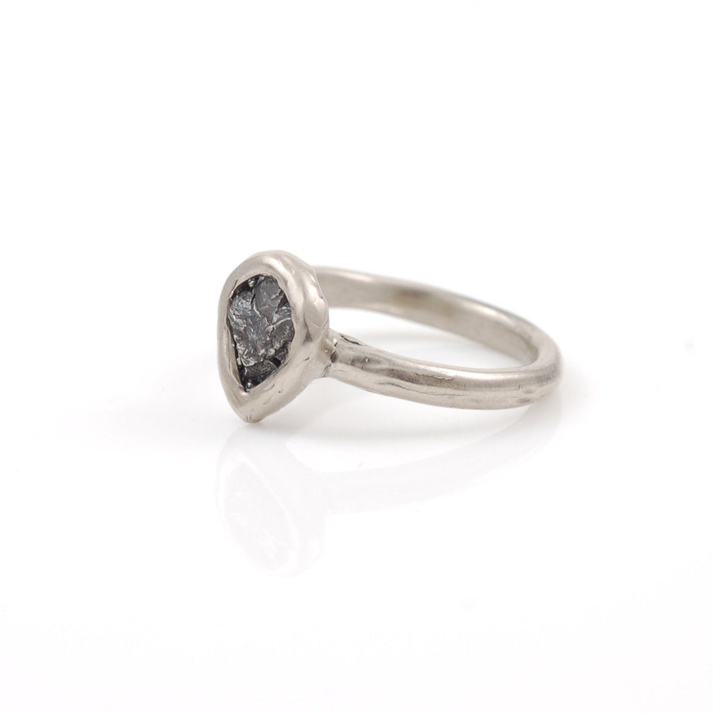 Single Meteorite Ring in Palladium/Silver - size 5 - Ready to Ship - Beth Cyr Handmade Jewelry
