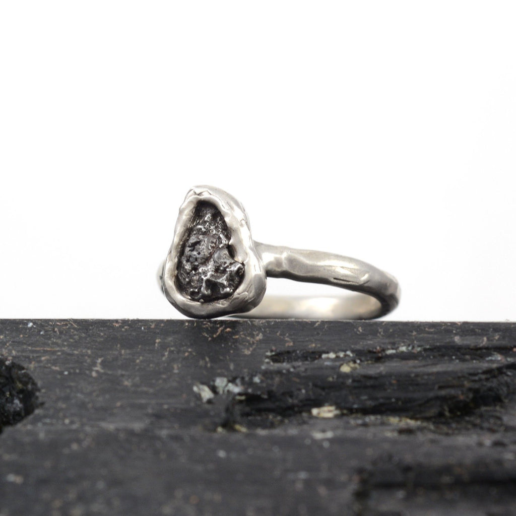 Single Meteorite Ring in Palladium Sterling Silver - size 6 - Ready to Ship - Beth Cyr Handmade Jewelry