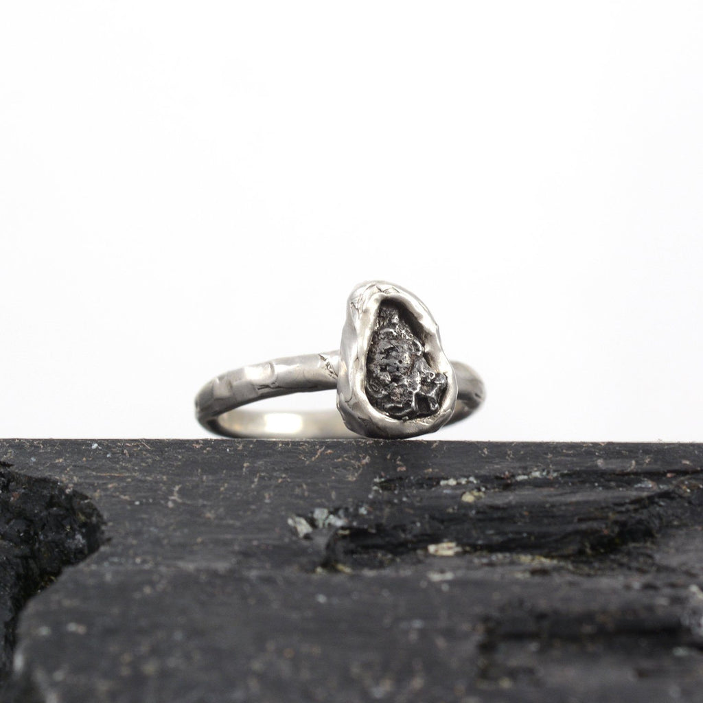 Single Meteorite Ring in Palladium Sterling Silver - size 6 - Ready to Ship - Beth Cyr Handmade Jewelry