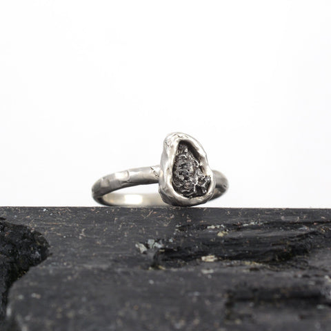 Single Meteorite Ring in Palladium Sterling Silver - size 6 - Ready to Ship - Beth Cyr Handmade Jewelry