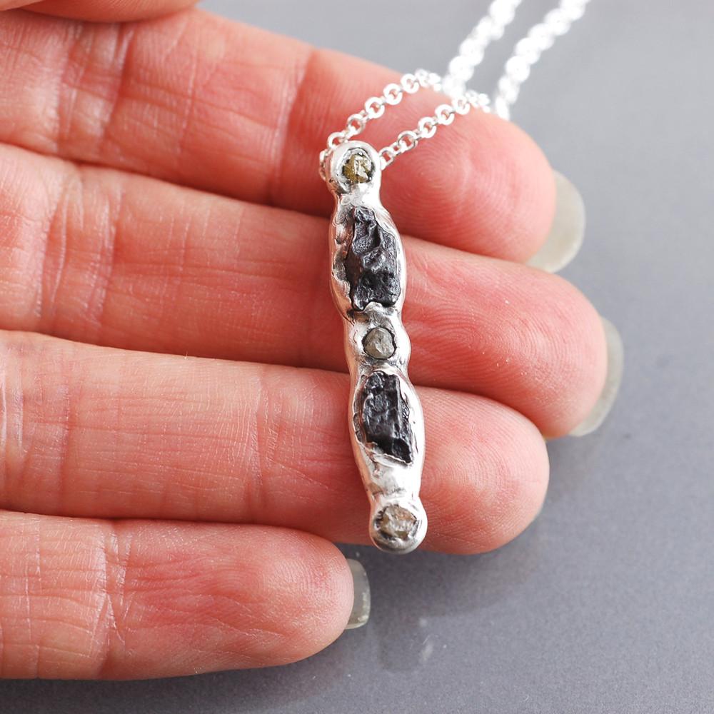 Supercluster Meteorite and Rough Diamond Pendant in Sterling Silver #8 - Ready to Ship - Beth Cyr Handmade Jewelry