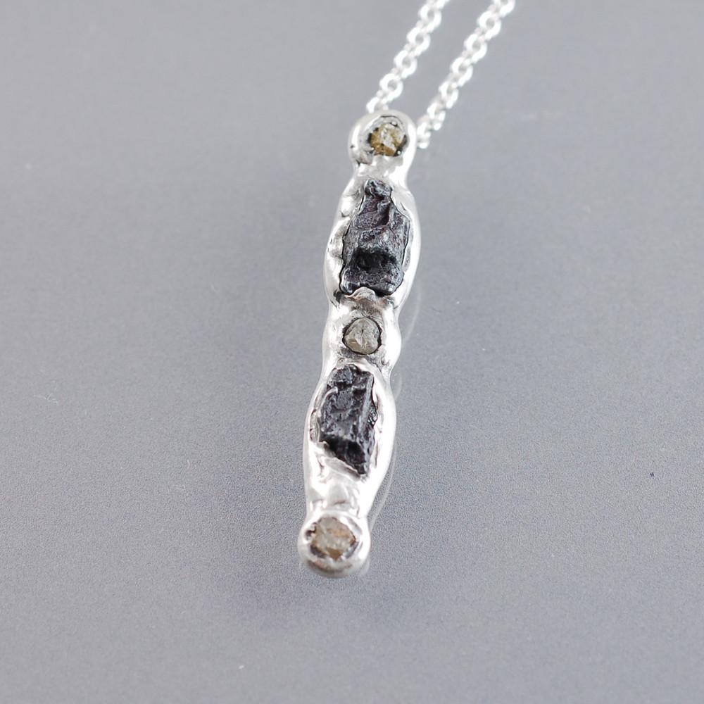 Supercluster Meteorite and Rough Diamond Pendant in Sterling Silver #8 - Ready to Ship - Beth Cyr Handmade Jewelry