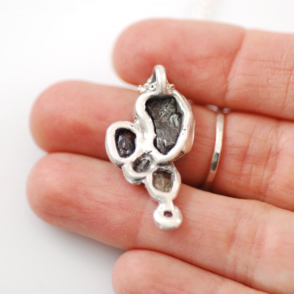 Supercluster Meteorite, Rough Diamond, and Sapphire Pendant in Sterling Silver #15 - Ready to Ship - Beth Cyr Handmade Jewelry