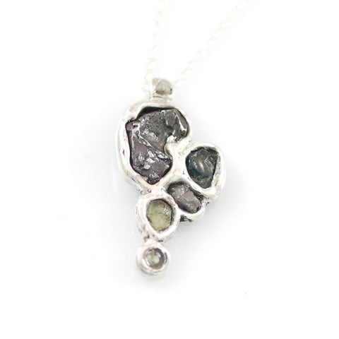 Supercluster Meteorite, Rough Diamond, and Sapphire Pendant in Sterling Silver #15 - Ready to Ship - Beth Cyr Handmade Jewelry