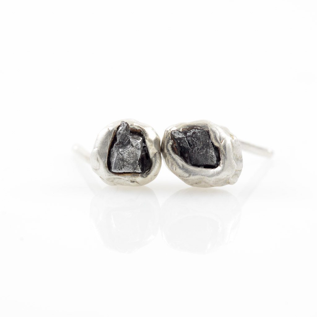 Meteorite Post Earrings in Sterling Silver - Ready to ship - Beth Cyr Handmade Jewelry