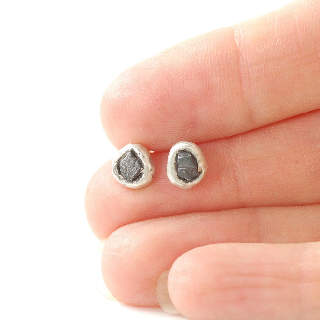 Meteorite Post Earrings in Sterling Silver - Ready to ship - Beth Cyr Handmade Jewelry