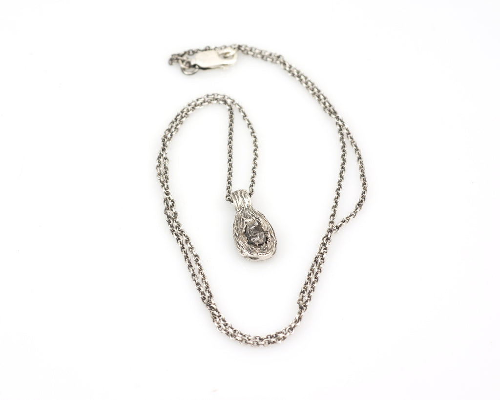 Meteorite in Tree Bark Pendant - Sterling Silver - Ready to Ship - Beth Cyr Handmade Jewelry