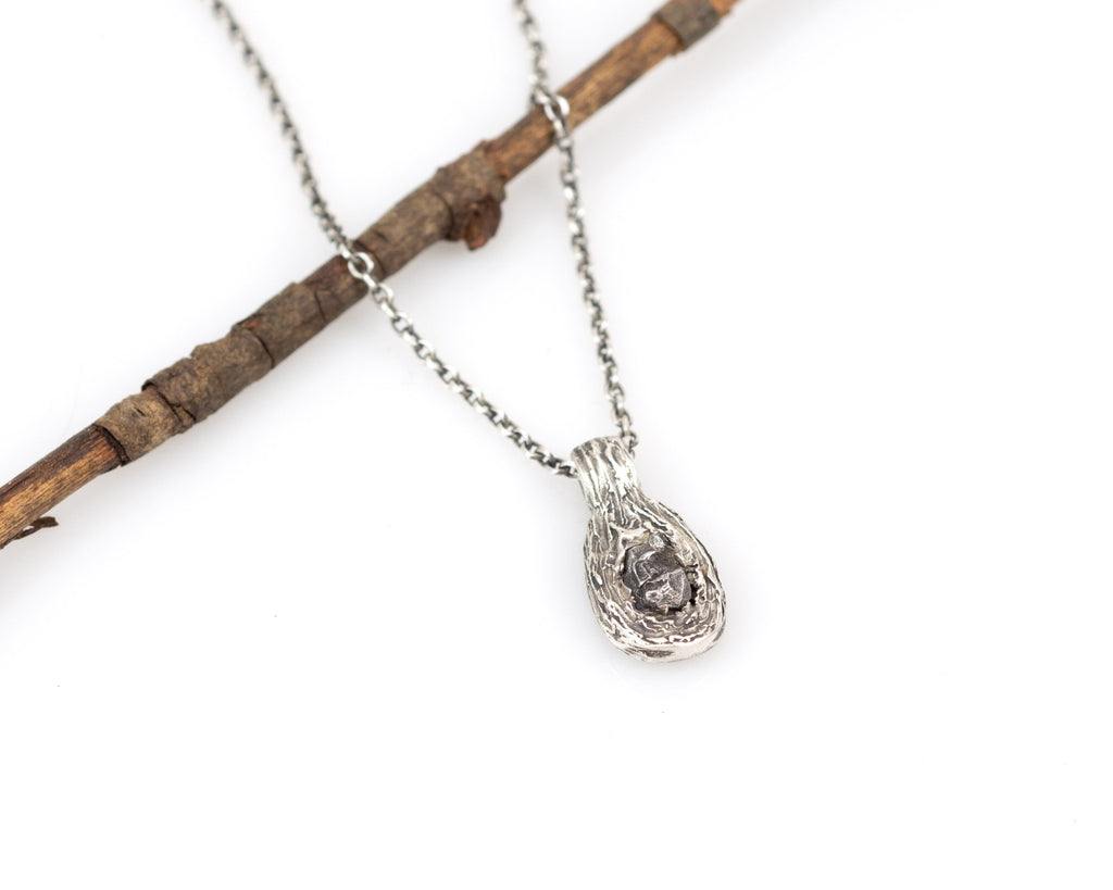 Meteorite in Tree Bark Pendant - Sterling Silver - Ready to Ship - Beth Cyr Handmade Jewelry