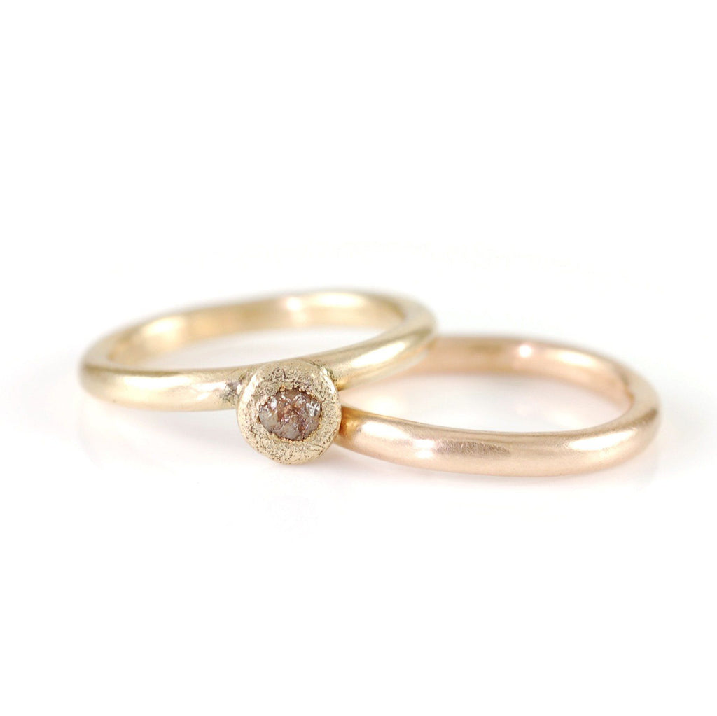 Mixed Metal Simplicity Ring Set - 14k Peach Gold and 14k Yellow Gold with Grey Rough Diamond - size 5 3/8 - Ready to Ship - Beth Cyr Handmade Jewelry