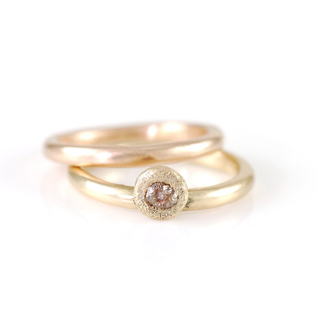 Mixed Metal Simplicity Ring Set - 14k Peach Gold and 14k Yellow Gold with Grey Rough Diamond - size 5 3/8 - Ready to Ship - Beth Cyr Handmade Jewelry