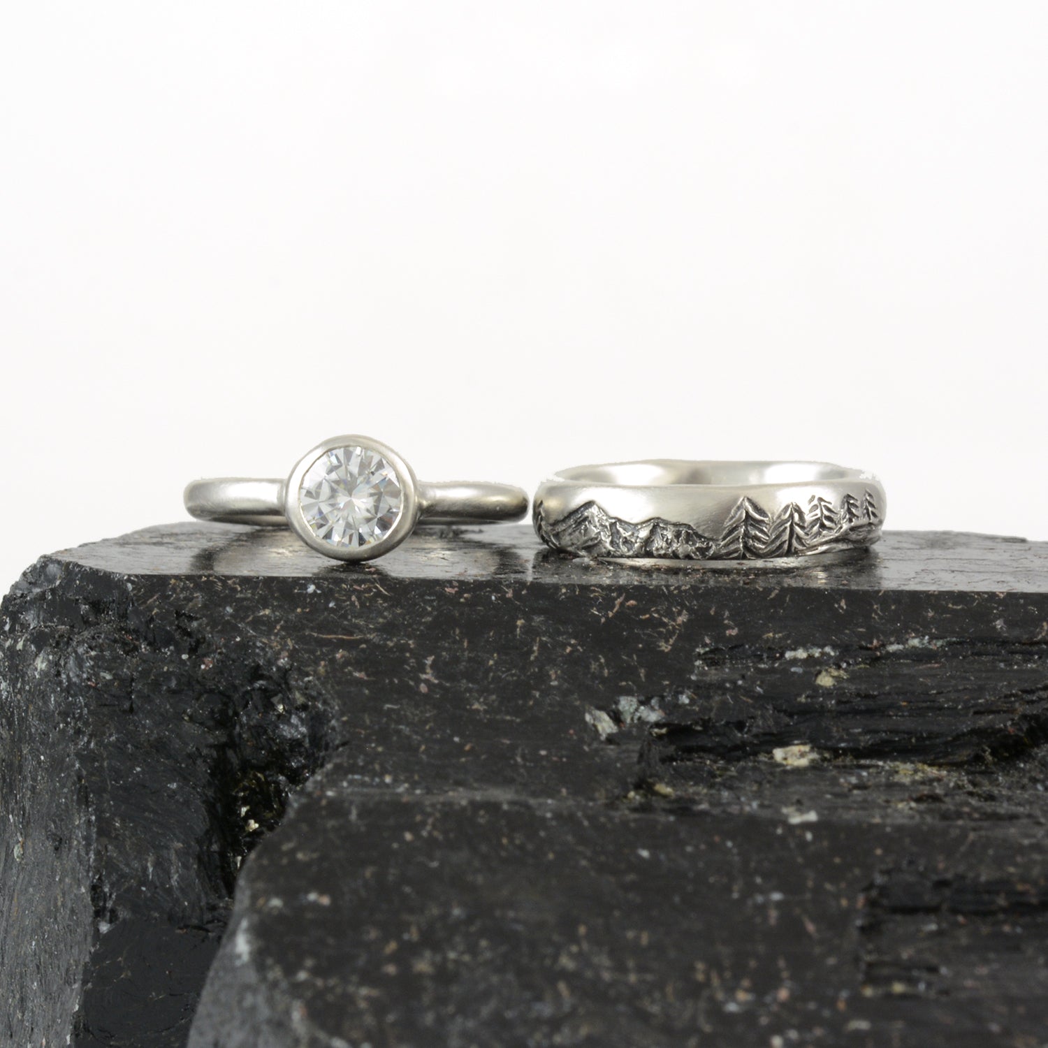 Landscape band with moissanite simplicity ring - final balance