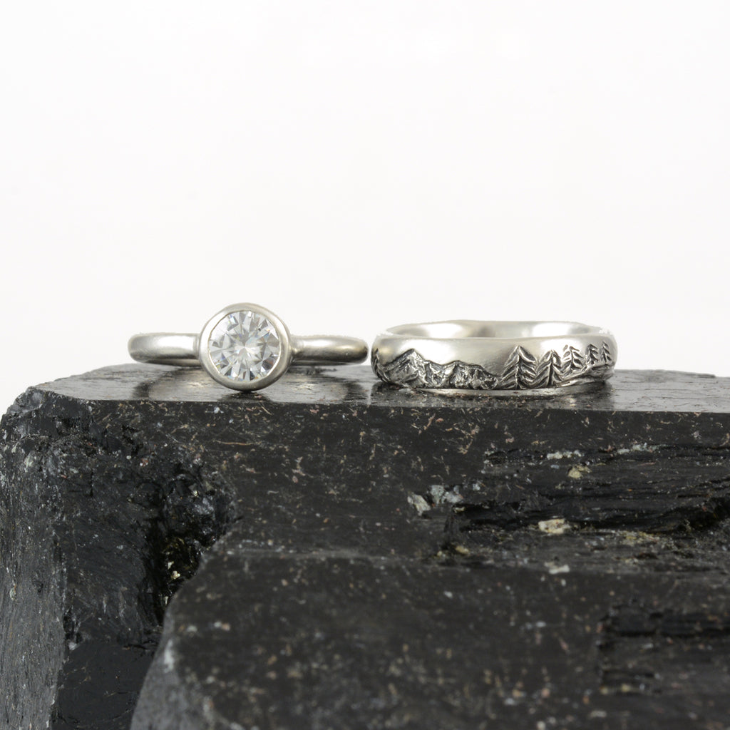 Landscape band with moissanite simplicity ring - final balance