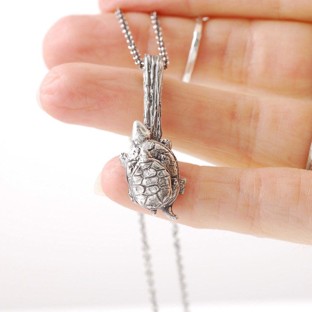 Mom and Tiny Turtle Pendant in Sterling Silver - Ready to Ship - Beth Cyr Handmade Jewelry
