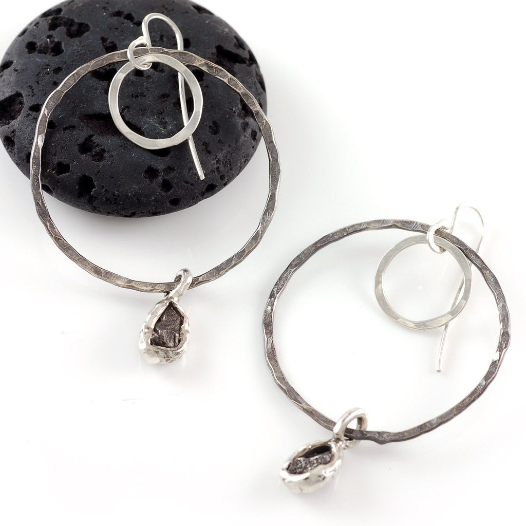 Moon and Meteorite Earrings - Ready to Ship - Beth Cyr Handmade Jewelry