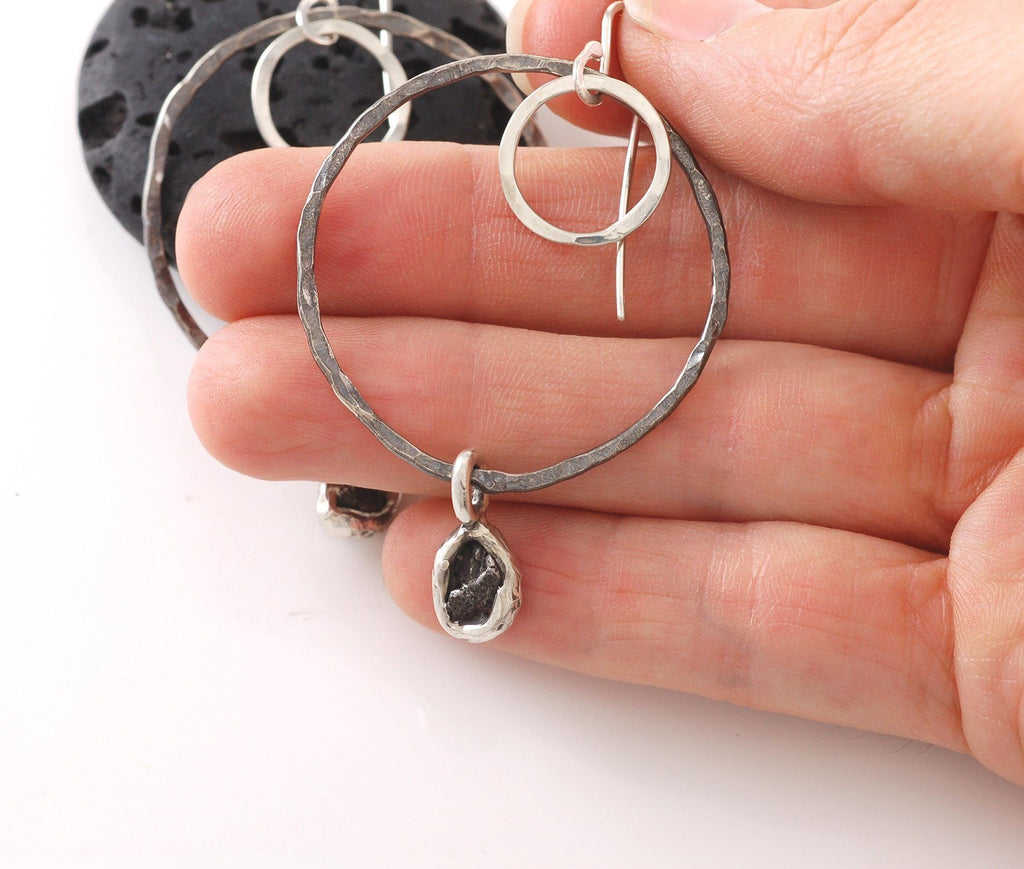 Moon and Meteorite Earrings - Ready to Ship - Beth Cyr Handmade Jewelry