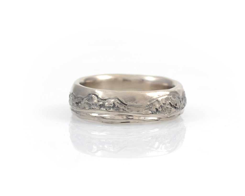 Mountain and Sea Wedding Rings in Palladium/Silver - Made to order - Beth Cyr Handmade Jewelry