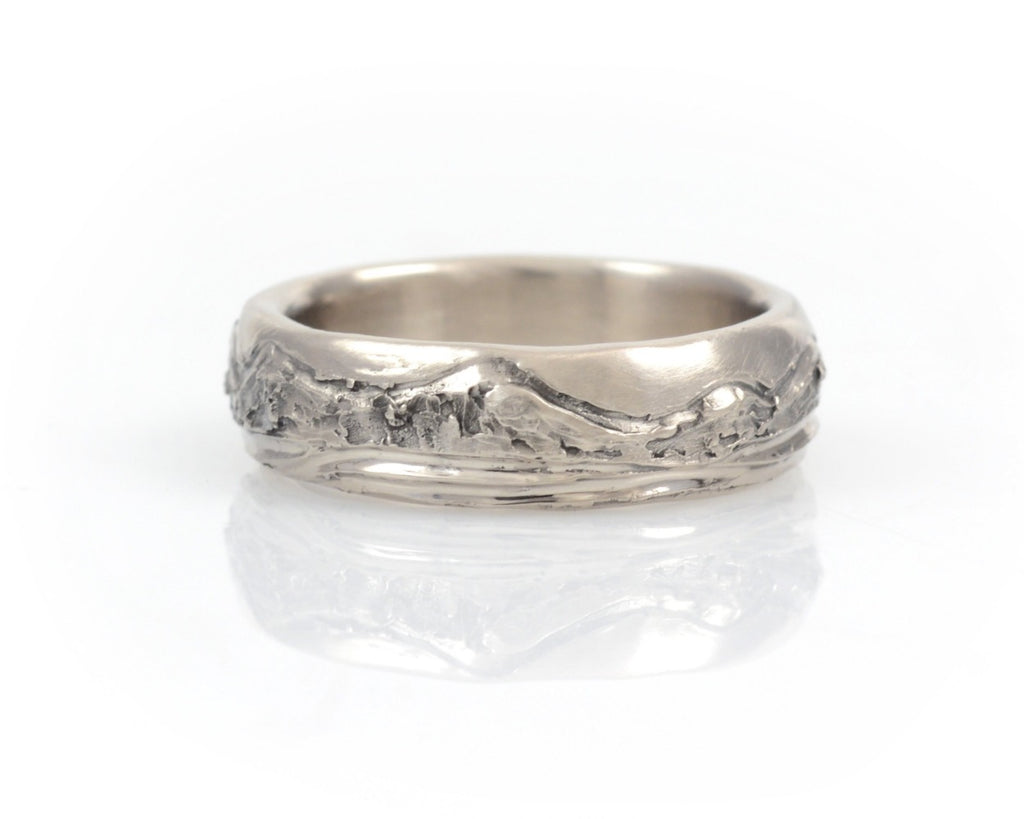 Mountain and Sea Wedding Rings in Palladium/Silver - Made to order - Beth Cyr Handmade Jewelry