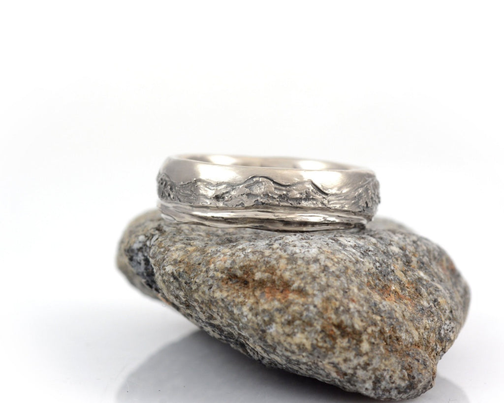 Mountain and Sea Wedding Rings in Palladium/Silver - Made to order - Beth Cyr Handmade Jewelry