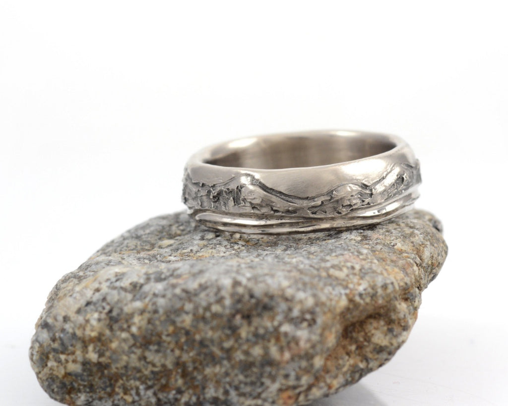 Mountain and Sea Wedding Rings in Palladium/Silver - Made to order - Beth Cyr Handmade Jewelry