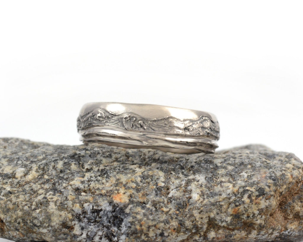 Mountain and Sea Wedding Rings in Palladium/Silver - Made to order - Beth Cyr Handmade Jewelry