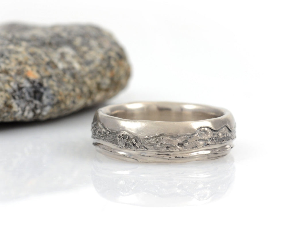 Mountain and Sea Wedding Rings in Palladium/Silver - Made to order - Beth Cyr Handmade Jewelry