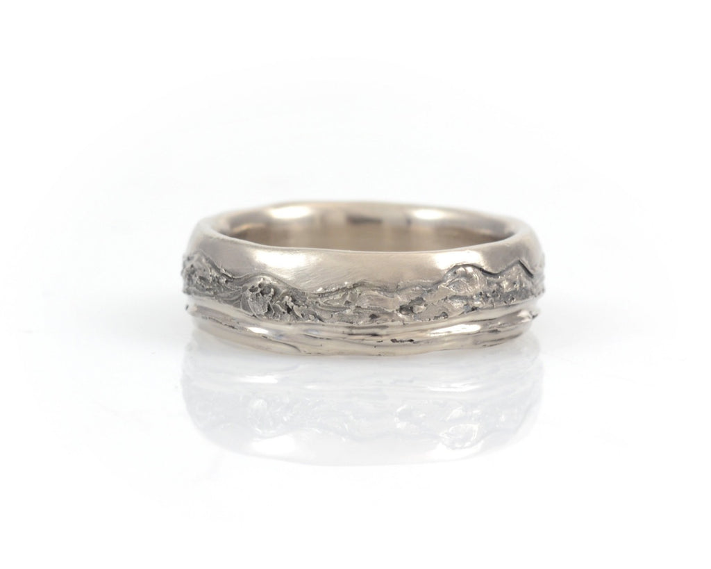 Mountain and Sea Wedding Rings in Palladium/Silver - Made to order - Beth Cyr Handmade Jewelry