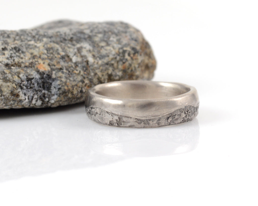 Mountain Ring Set with Dark Gray Moissanite in Palladium/Silver - size 6 - Ready to Ship - Beth Cyr Handmade Jewelry