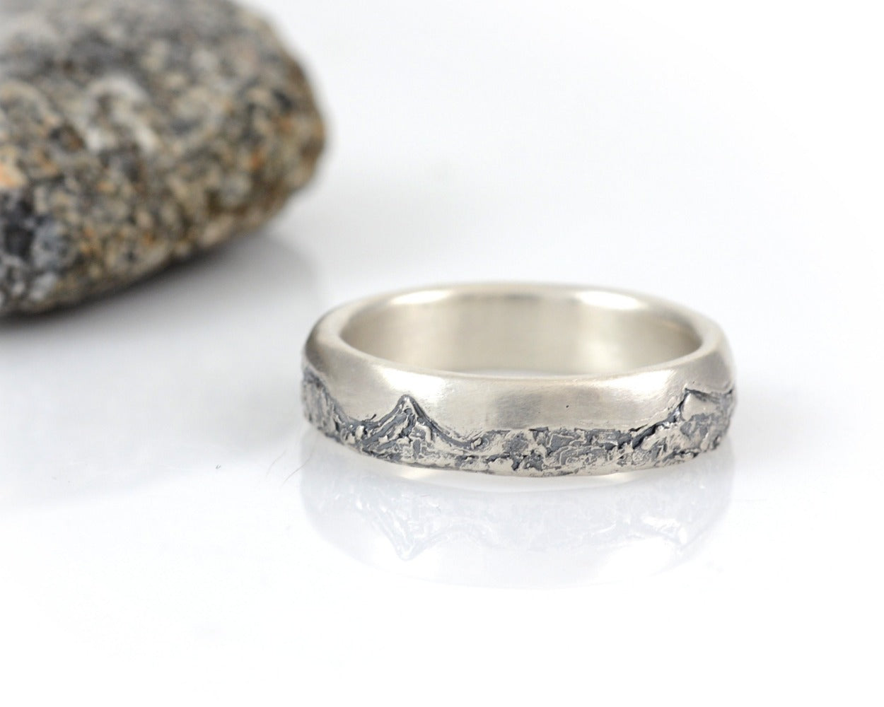 Mountain Wedding Rings in Palladium Sterling Silver  - Made to Order - Beth Cyr Handmade Jewelry