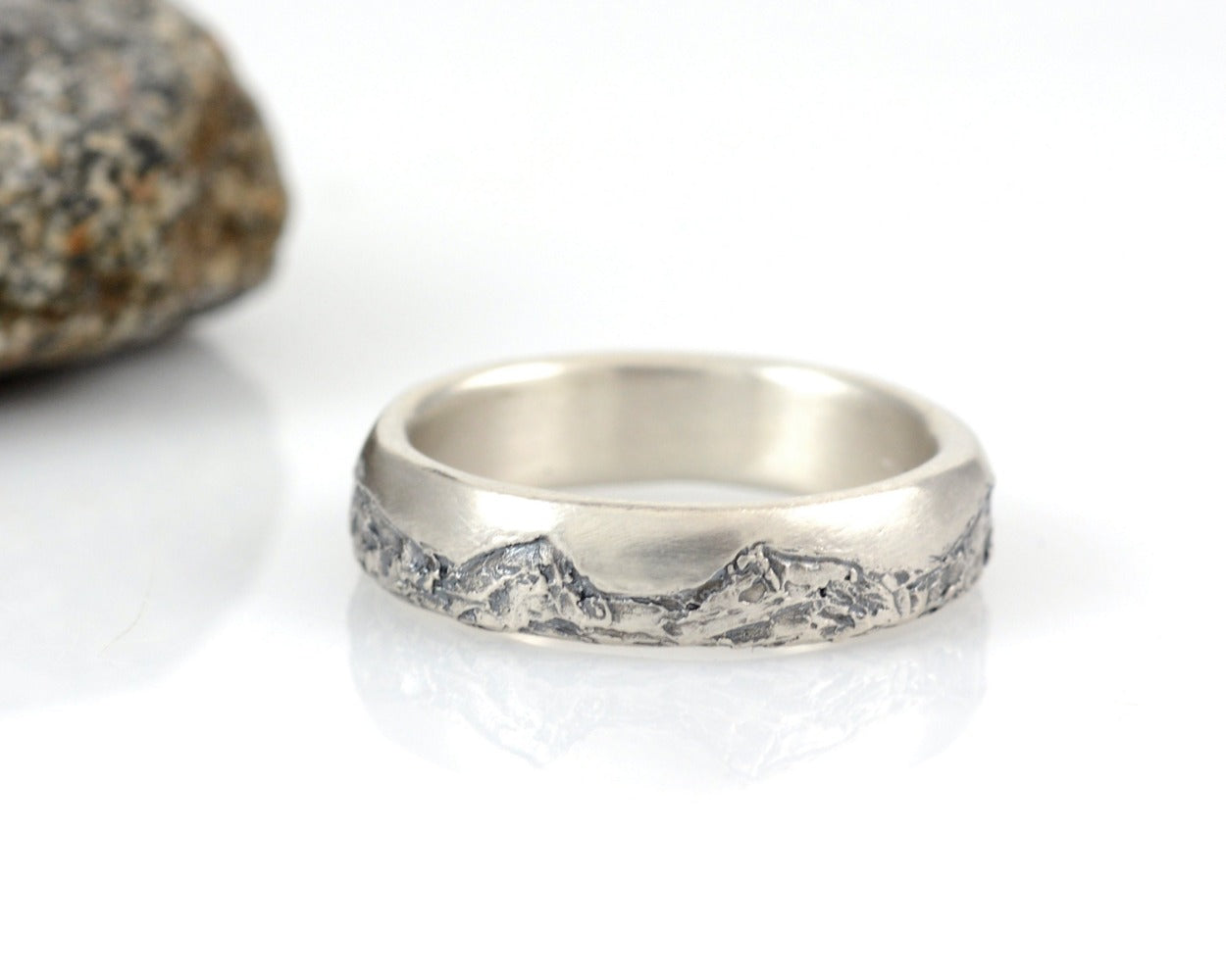 Mountain Wedding Rings in Palladium Sterling Silver  - Made to Order - Beth Cyr Handmade Jewelry