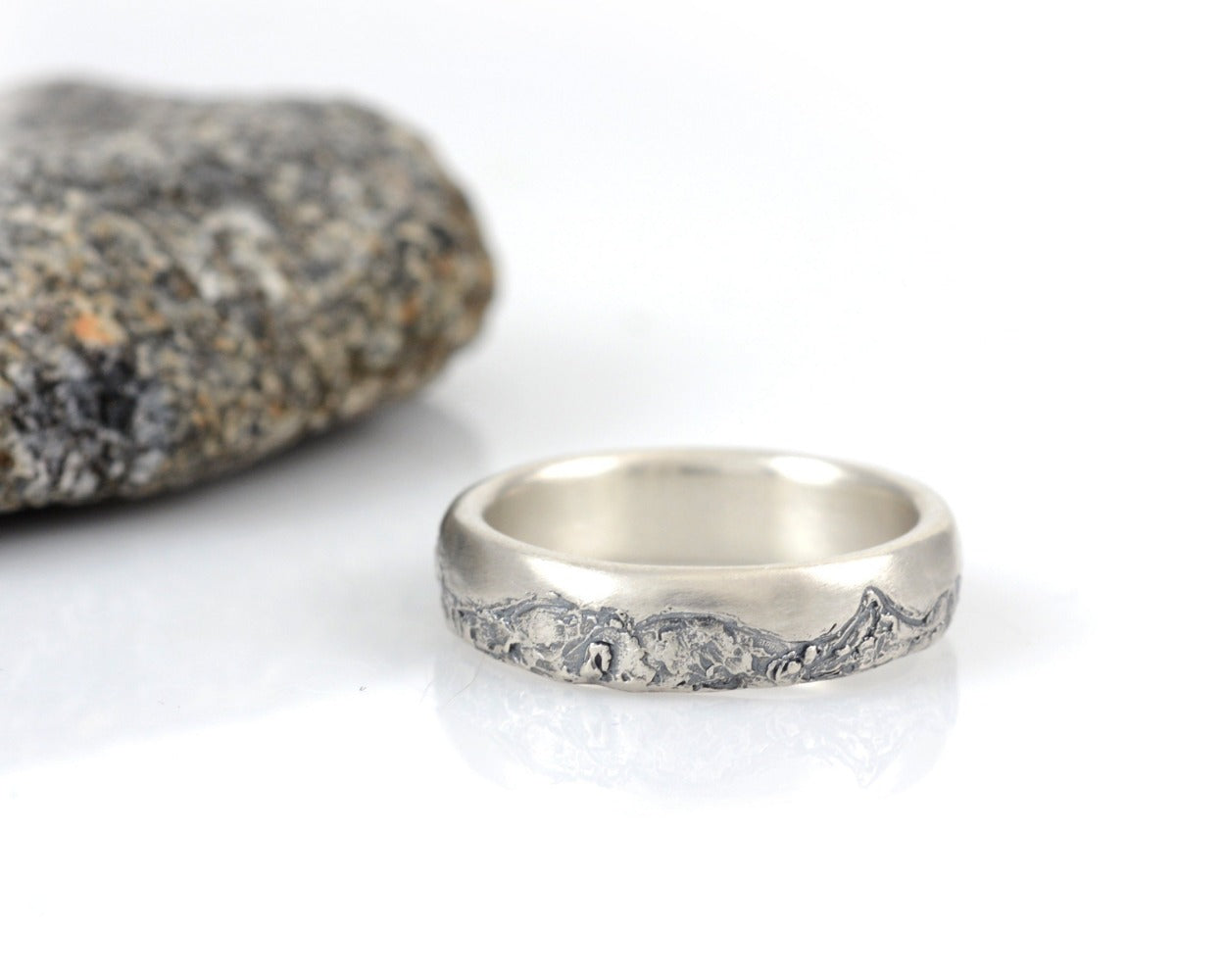 Mountain Wedding Rings in Palladium Sterling Silver  - Made to Order - Beth Cyr Handmade Jewelry