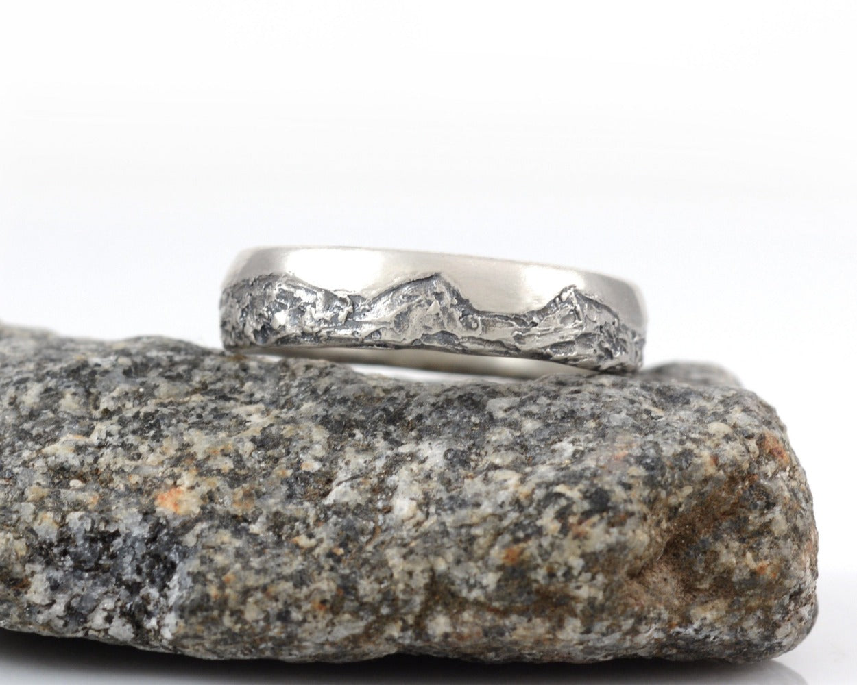 Mountain Wedding Rings in Palladium Sterling Silver  - Made to Order - Beth Cyr Handmade Jewelry