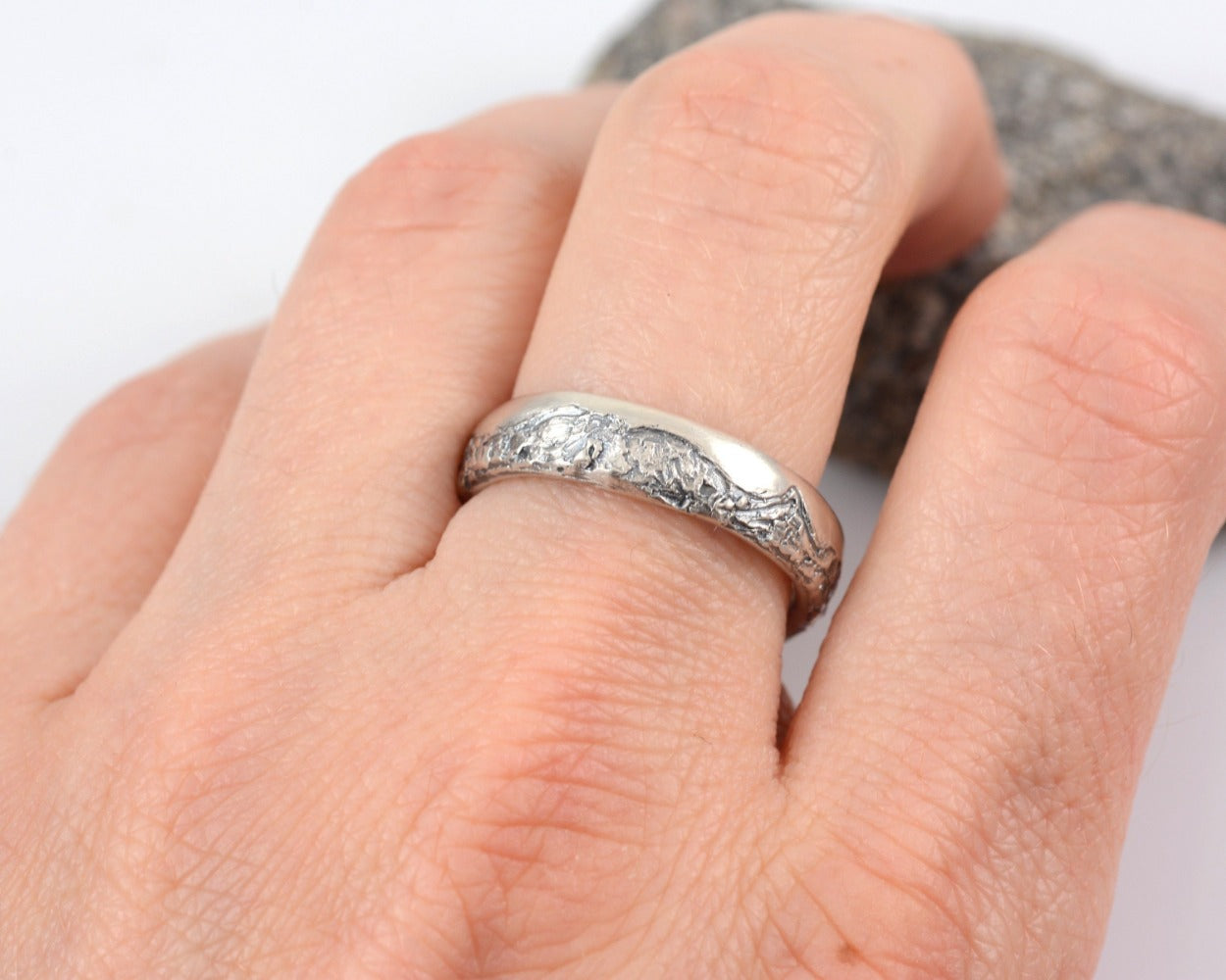 Mountain Wedding Rings in Palladium Sterling Silver  - Made to Order - Beth Cyr Handmade Jewelry