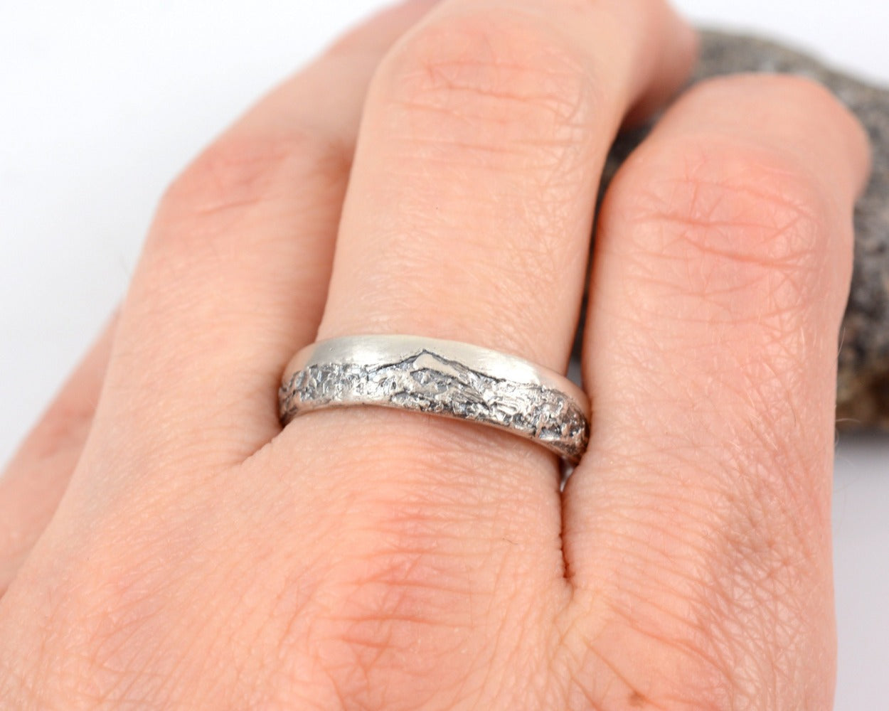 Mountain Wedding Rings in Palladium Sterling Silver  - Made to Order - Beth Cyr Handmade Jewelry