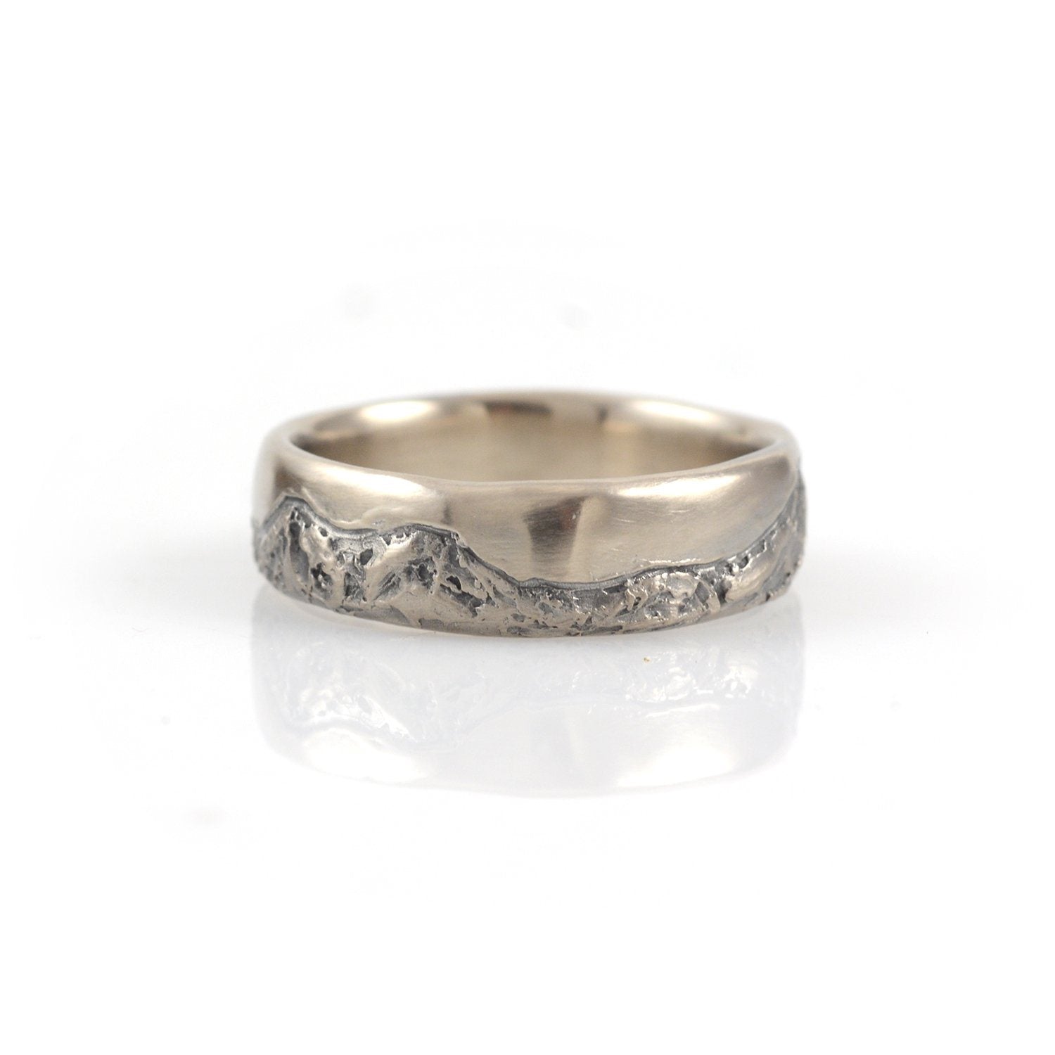 Mountain Wedding Rings in 14k Palladium White Gold - Made to order - Beth Cyr Handmade Jewelry