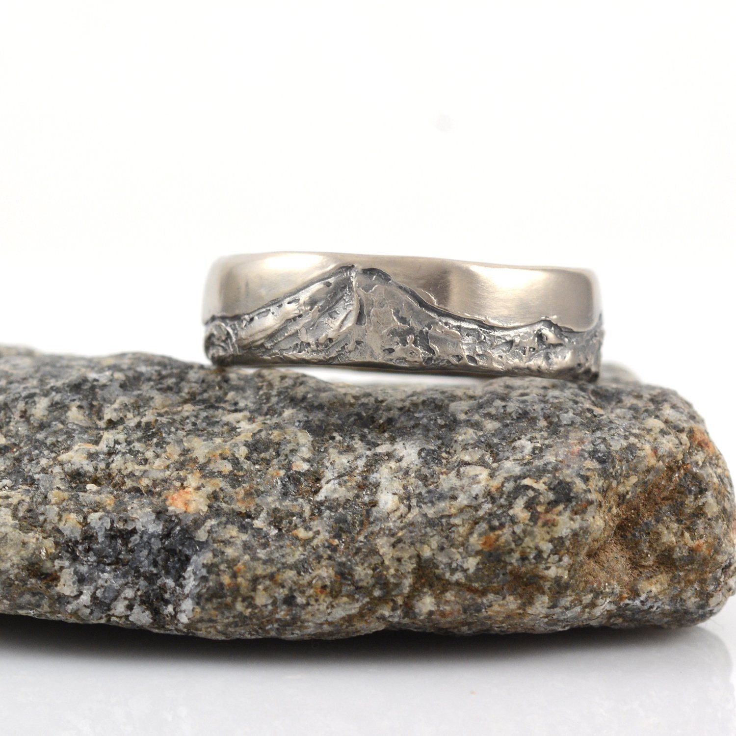 Mountain Wedding Rings in 14k Palladium White Gold - Made to order - Beth Cyr Handmade Jewelry