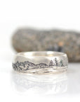 Mountain, Tree and Sea Ring in Palladium Sterling Silver, 7mm, size 9  - Ready to Ship - Beth Cyr Handmade Jewelry