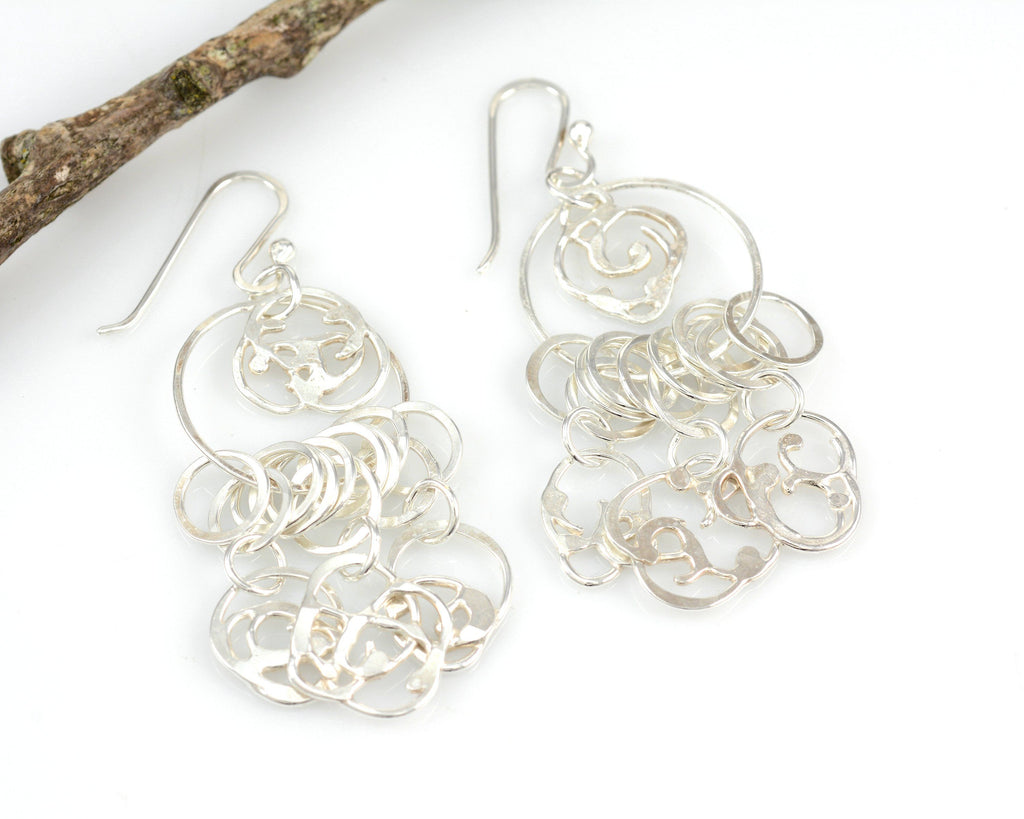 Dangling Organic Vine Charms and Circle Earrings in Sterling Silver #28 - Ready to Ship - Beth Cyr Handmade Jewelry