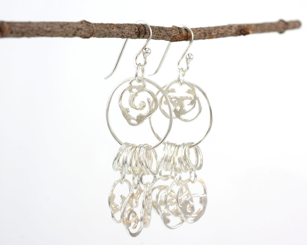 Dangling Organic Vine Charms and Circle Earrings in Sterling Silver #28 - Ready to Ship - Beth Cyr Handmade Jewelry