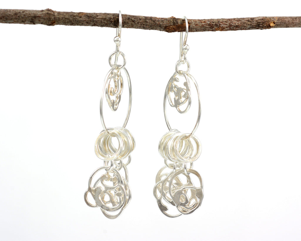 Dangling Organic Vine Charms and Circle Earrings in Sterling Silver #28 - Ready to Ship - Beth Cyr Handmade Jewelry